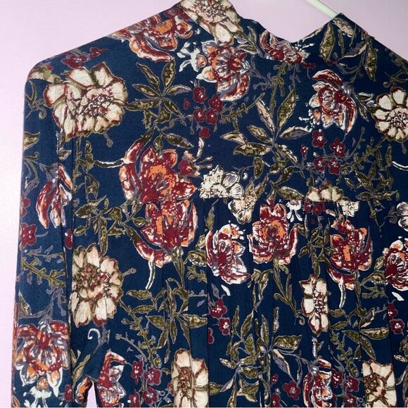 Angie Midi Dress M Navy Floral Blouson Long Sleeve Button - Picture 7 of 9